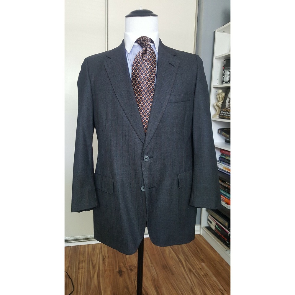 Vintage Lanvin Paris Mens 38R Gray Windowpane Sport Coat Blazer Suit Jacket